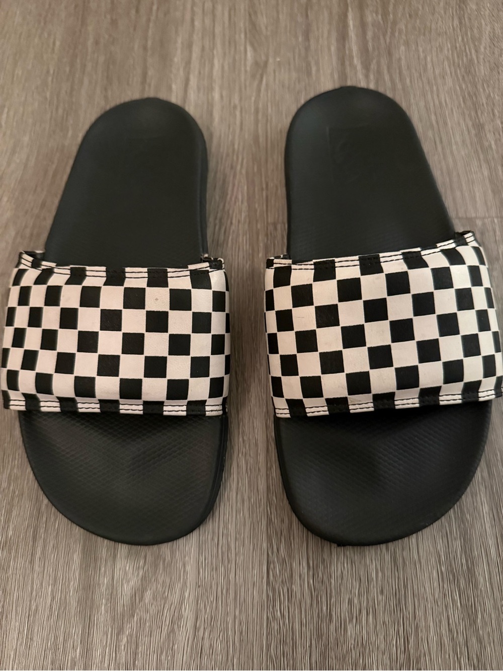 Vans Kids Black & White Checkerboard Slide Sandals